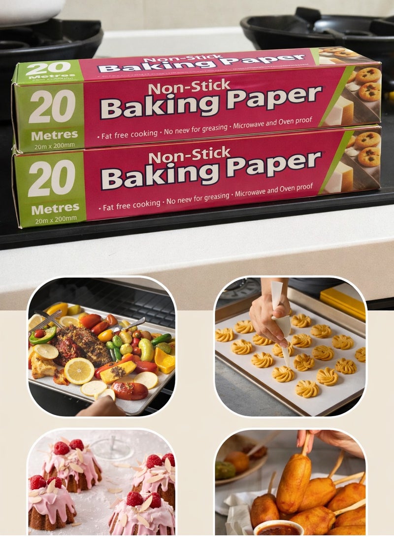 2Pack Parchment paper Baking paper (20m*30cm each) for bread pastries cupcake - Non-Stick, Chlorine Free, Water&Oil proof, Silicone Coated, air fryer paper special oil blotting roll paper, Oven Food Tray, Baking Pan - Image 1